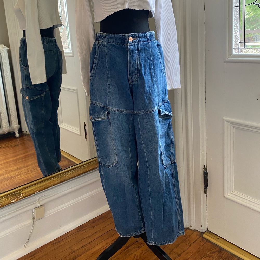 Free people Blue Denim Cargo Jeans